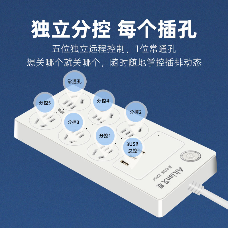 智能WiFi排插手机远程开关分控定时防漏电插头USB鱼缸插排接线板