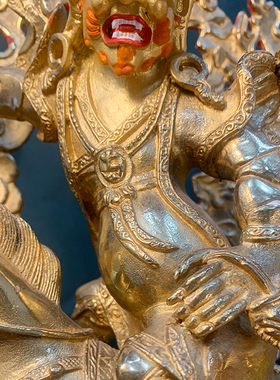 艾玛火 单坚护法纯铜藏传密宗鎏金总高30cm佛像供俸铜佛像摆件