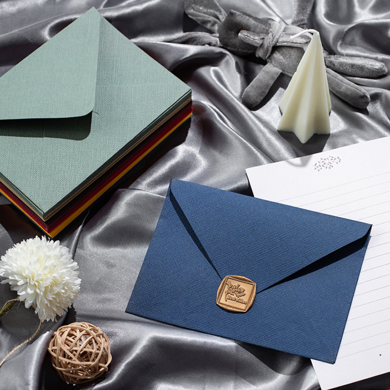 10张麻布纹质感信封信纸可印logo定制复古写情书创意烫金高端精致火漆彩色贺卡礼品卡片邀请函小号高档唯美 - 图0