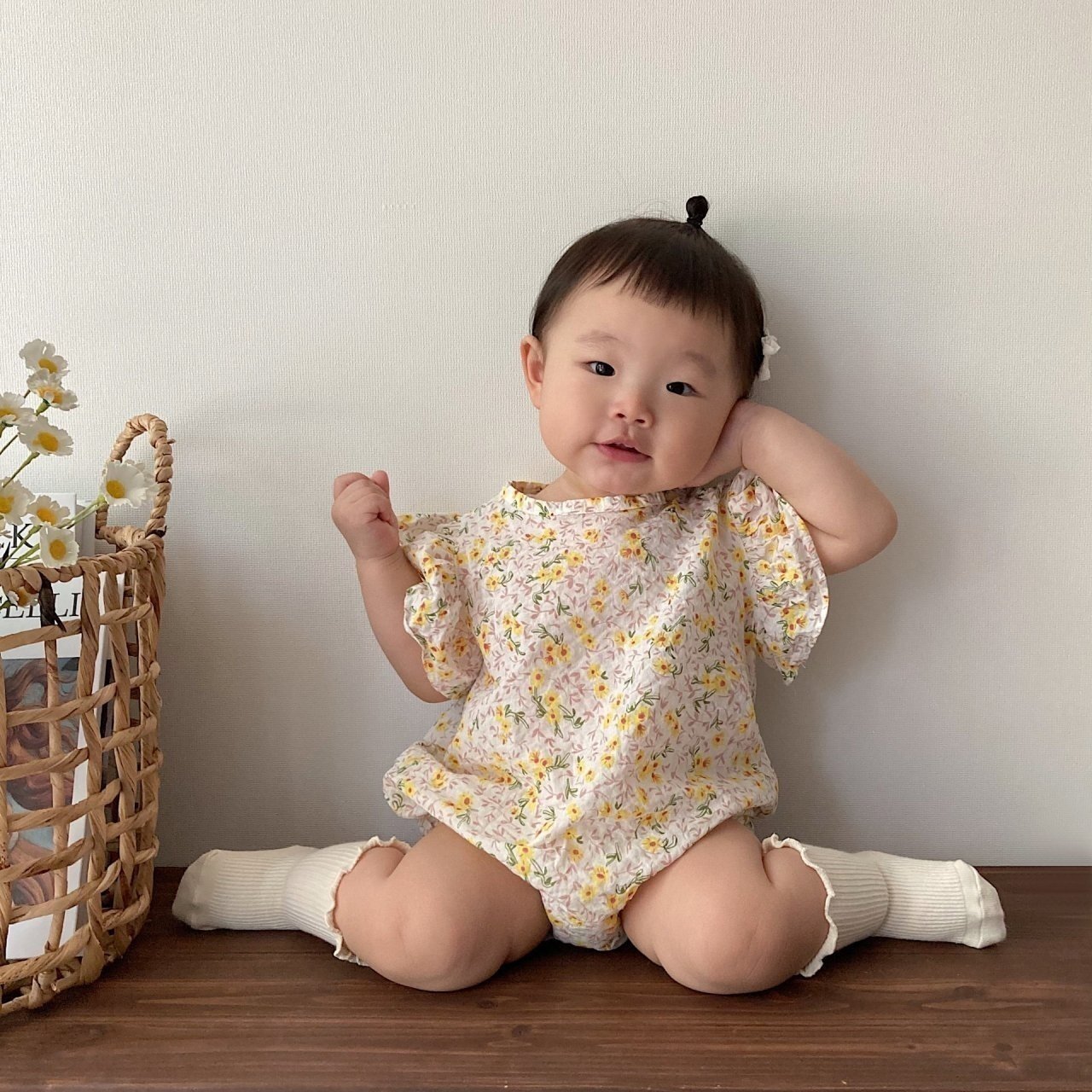 Moran韩国童装代购24夏女婴童宝宝薄棉碎花可爱包屁连体衣爬服