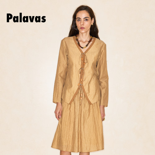 PALAVAS任敏钟楚曦同款金岩山麓系带上衣小众百搭女设计感两件套 - 图2