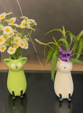 猫咪花瓶古怪小猫家居摆件树脂插花花器桌面客厅装饰送礼丑萌创意