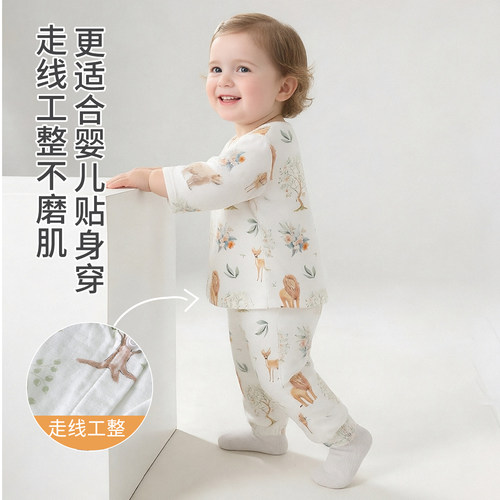 婴儿夏薄款衣服宝宝纱布套装纯棉分体两件套夏季婴幼儿家居空调服 - 图1