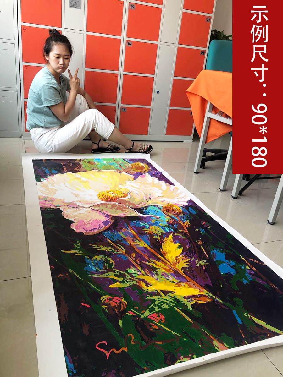 数字油画diy画画玄关客厅风景大尺寸手工填充填色竖油彩画装饰画