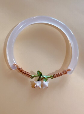 铃兰花手工编织拼接半镯手镯甜美森系送女友礼物古风叮当镯子