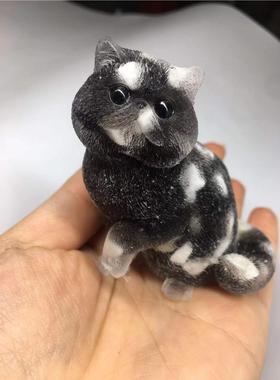 好记水晶滴胶碎石猫摆件紫水晶粉水晶碧玺拉长草莓晶彩贝高度7cm