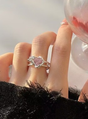 粉爱心戒指女2023新款爆款高颜值ins潮甜酷辣妹小众网红开口指环