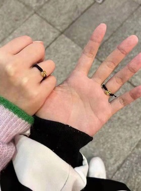 同款编织铜钱戒指钛钢女生可调节简约甜美学生情侣闺蜜指环
