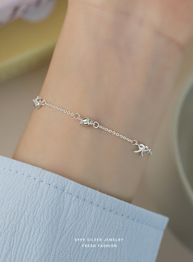 S999纯银蝴蝶结贝壳手链女