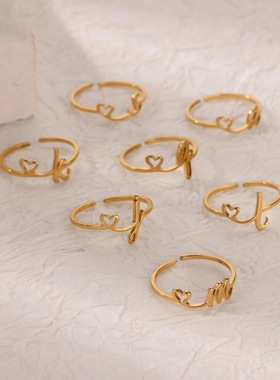 法国coss koko流行时尚简约字母开口戒指爱心尾戒指环可调节