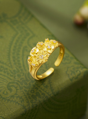 法国Coss KoKoS925银开口繁花似锦戒指女花丝指环可调节锆石镶嵌