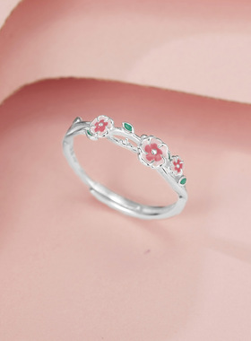 法国coss koko银990桃花源记珐琅花朵滴胶森系戒指女新款小清新