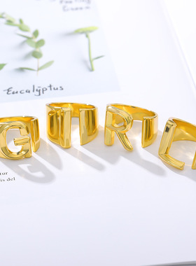 法国coss koko字母戒指26字母az男女字母首字母宽戒指男女金色