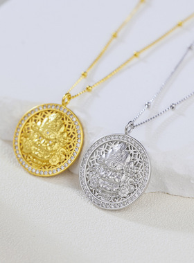 法国coss kokos925银黄财神项链女古法镶钻高级吊坠女款国潮中国