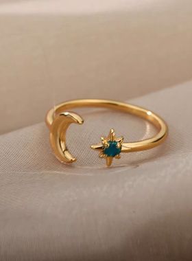 法国coss koko魅力简约奢华月亮戒指开口戒指八角形星星戒指女