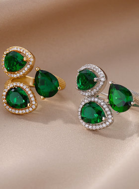 法国coss koko欧美风彩锆镶花朵戒指女ins潮开口可调节食指戒指