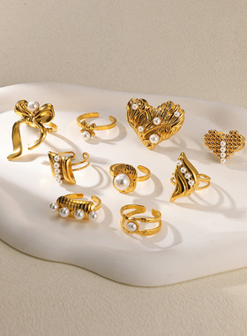 法国coss koko欧美珍珠戒指高级感ins指环钛钢首开口戒指