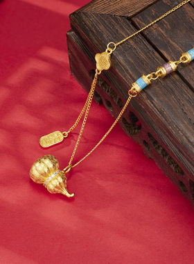 法国coss kokos925银大吉大福葫芦项链女新中式古法镂空拉丝吊坠