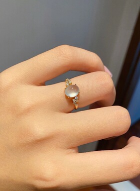 法国coss koko新款高级感浪漫白玉髓 开口轻奢戒指镶嵌蛋面 冰种