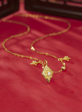 法国coss koko银城s925银爆闪八芒星项链复古圆珠链四角星挂坠