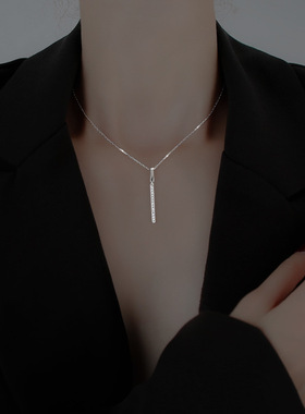 法国coss koko一字吊坠s925银项链简约百搭气质通勤镶钻小众锁骨