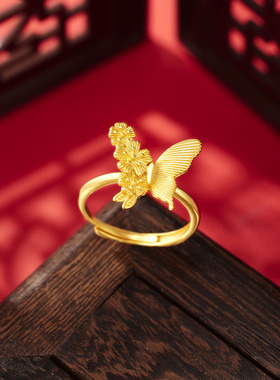 法国coss koko银城s925银繁花蝴蝶戒指女古法桃花蝶舞指环百搭