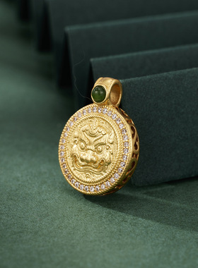 法国coss kokos925银醒狮罗盘项链碧玉吊坠献瑞纳福舞狮元素小众