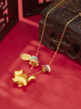 法国coss kokos925银纳福招财猫项链女童趣复古珐琅招财猫吊坠