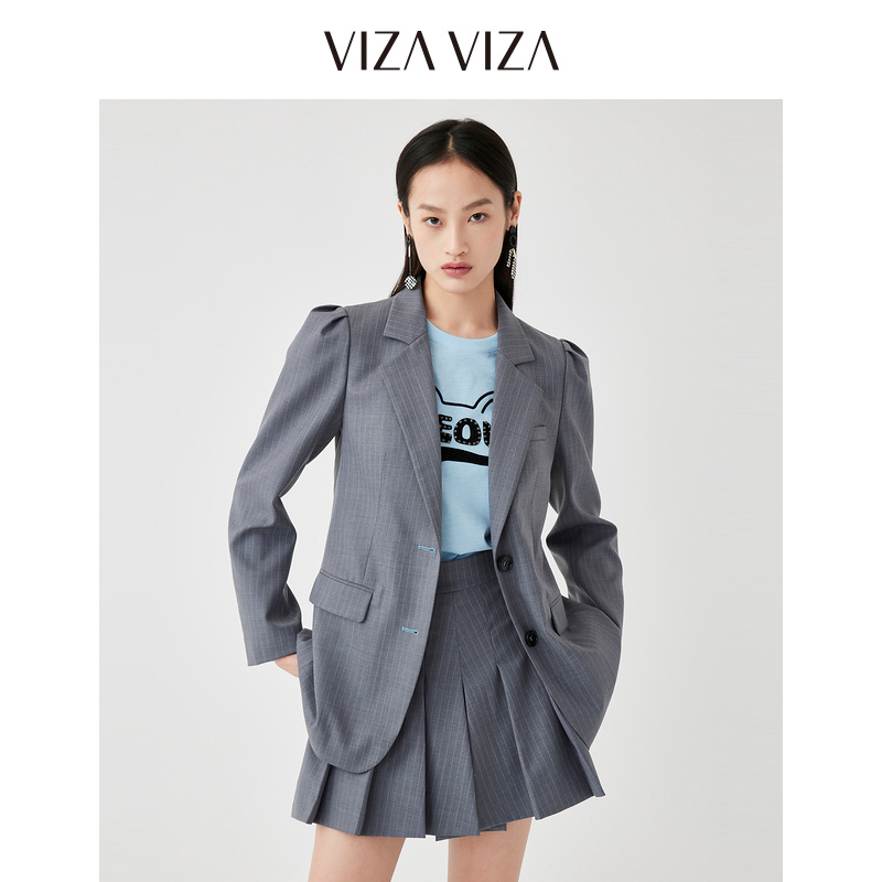 【商场同款】VIZA VIZA 2023春秋新款裙裤女绵羊毛高腰百褶短裤女