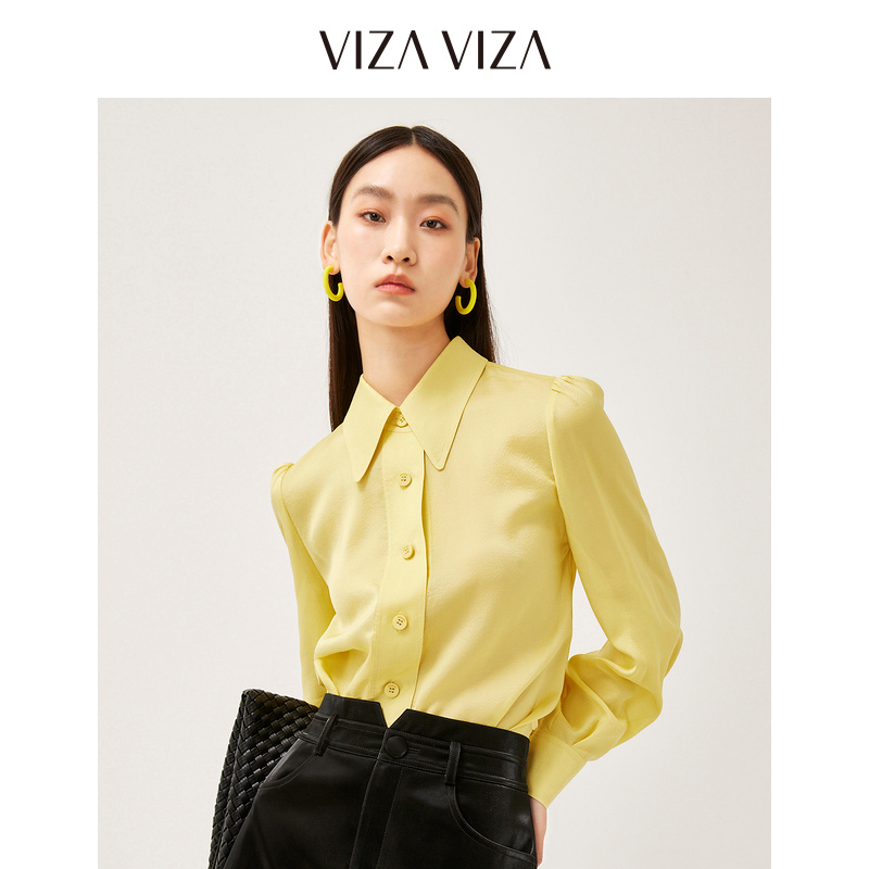 【商场同款】VIZA VIZA 2023秋季新款彩色设计感桑蚕丝衬衫女 - 图2