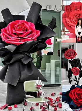 大型玫瑰花束摆件商场橱窗情人节日装饰打卡开业户外布置婚礼背景