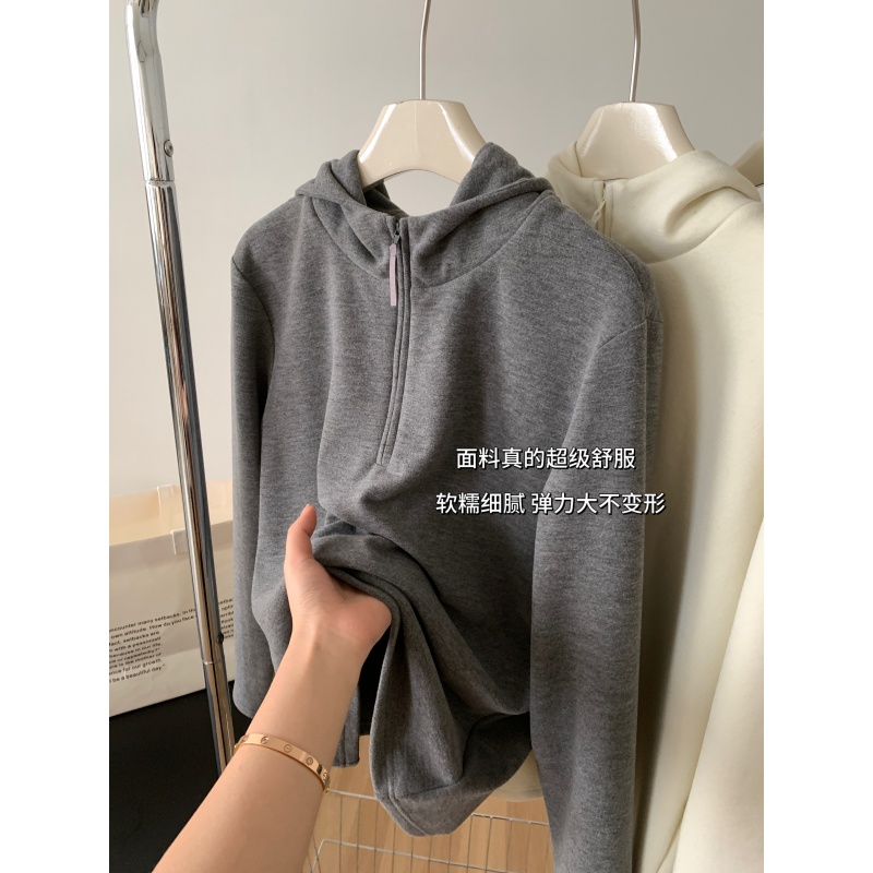JMHH【糯糯】果冻暖绒拉链长袖卫衣女秋冬显瘦百搭糯叽叽连帽上衣 - 图3