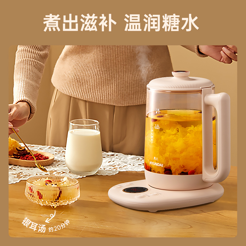 韩国HYUNDAI养生壶家用多功能全自动烧水壶煮茶壶玻璃电炖煮茶器