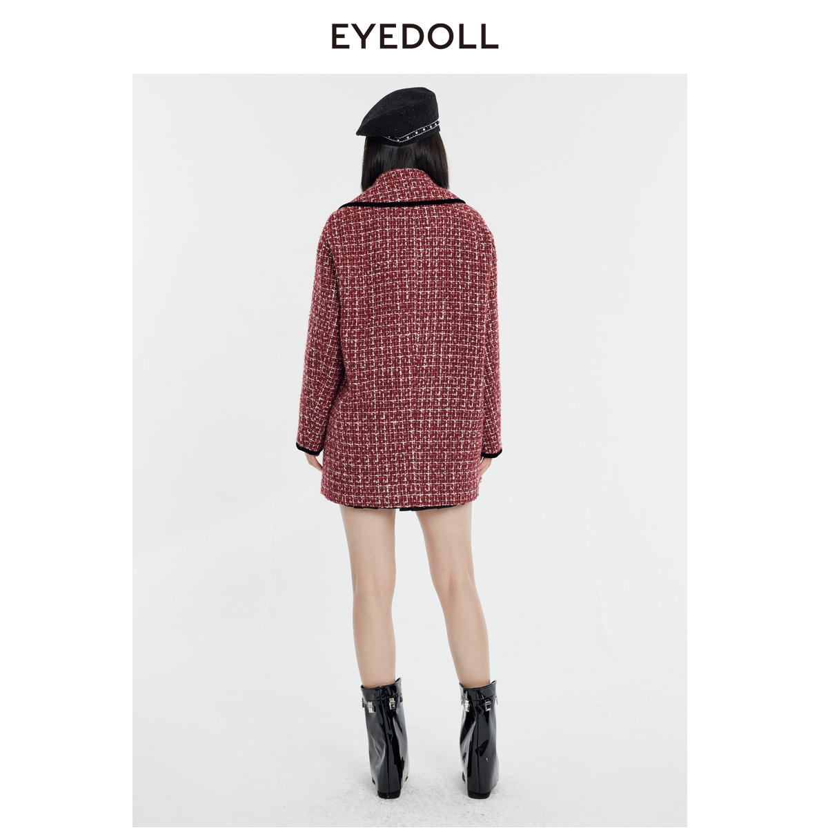 EYEDOLL【商场同款】23冬季新款复古通勤大翻领双排扣红色大衣 - 图2