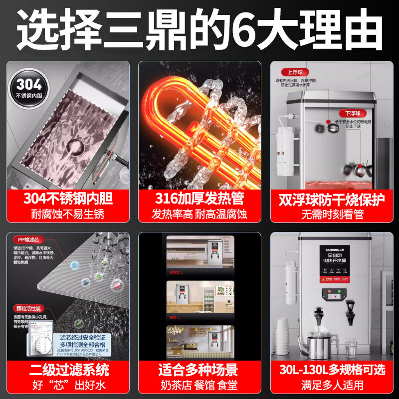 三鼎商用开水器开水机工厂烧水器开水炉工地热水器电热水机开水箱,淘宝优惠券,粉丝福利购,淘宝优惠卷