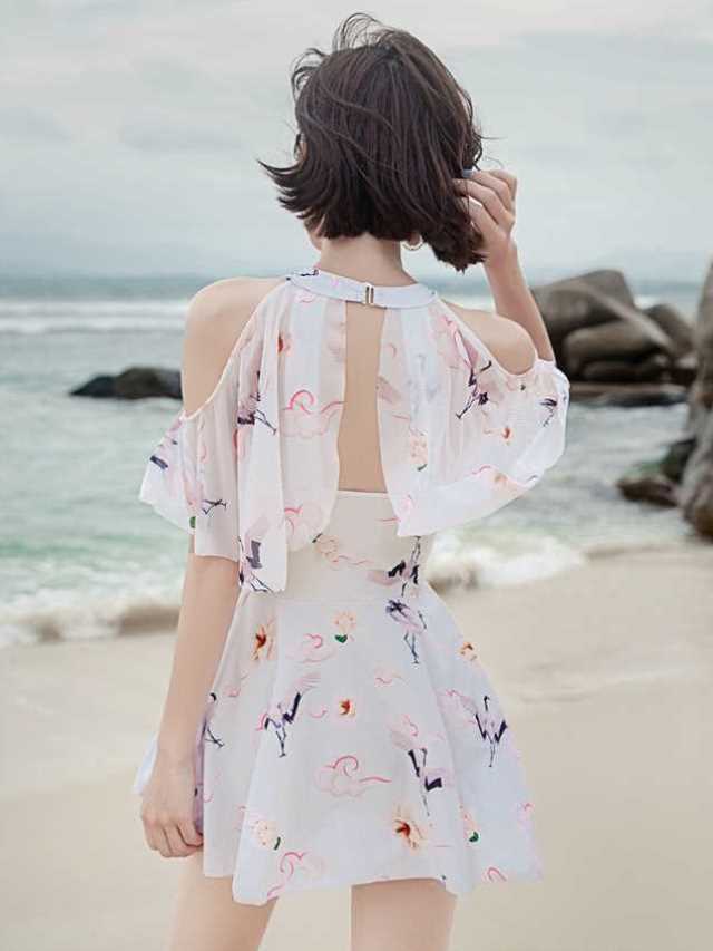 泳衣2020年新款沙滩泡温泉穿的衣服女夏连体裙式超仙泳装显瘦遮肚