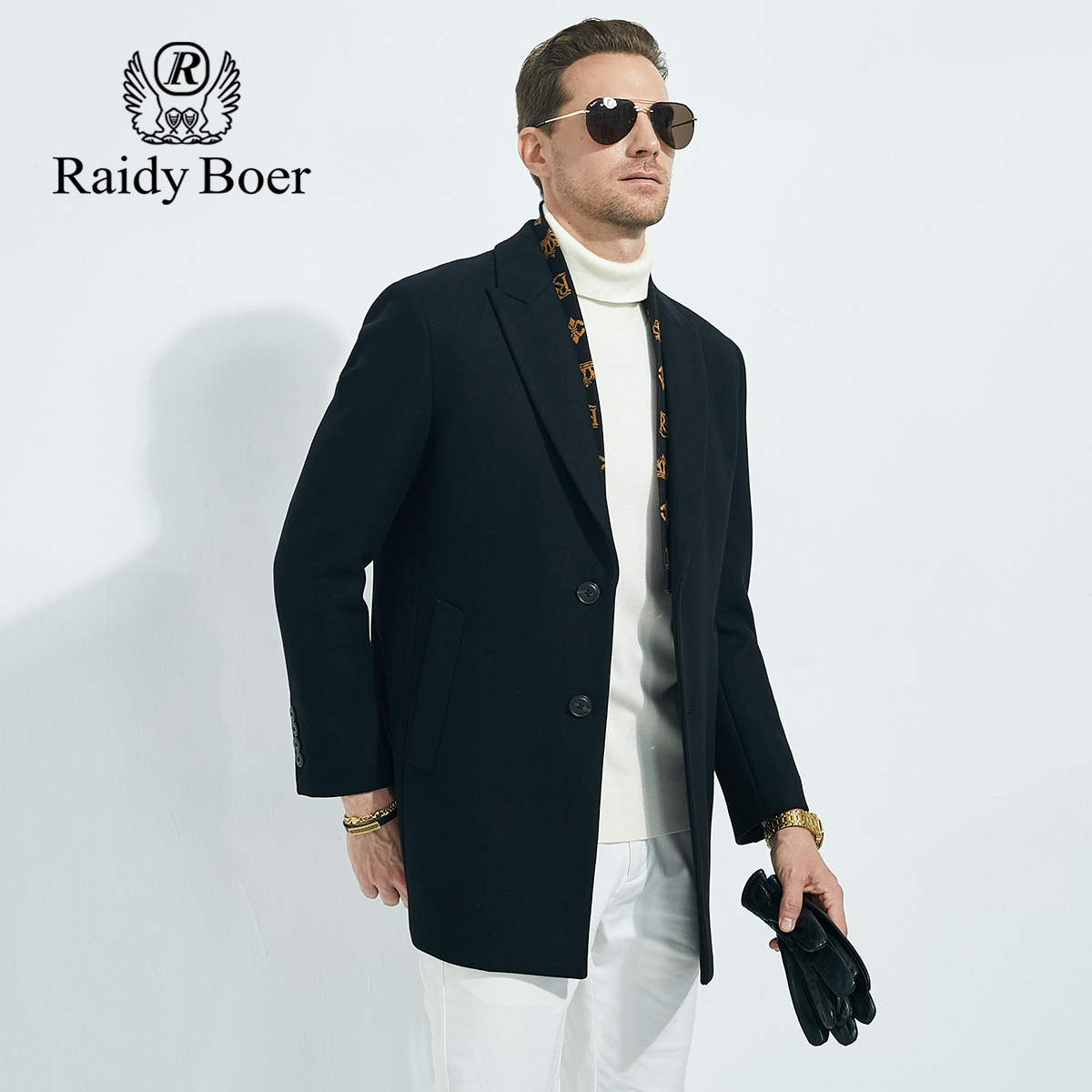 雷迪波尔男装大衣2023秋冬新款商务休闲纯色西装领中长款毛呢外套,淘宝优惠券,粉丝福利购,淘宝优惠卷