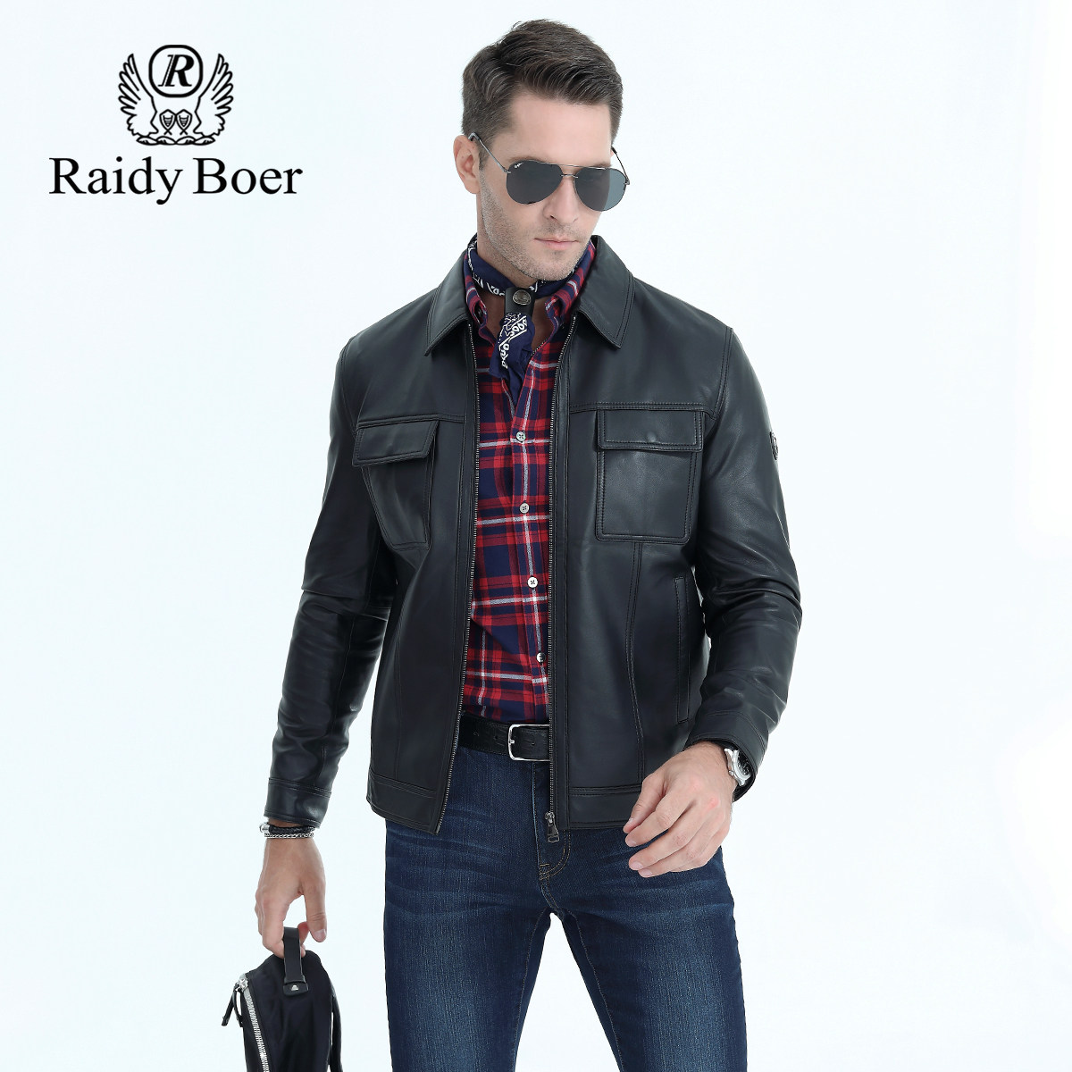 雷迪波尔男装皮衣外套男春秋新款绵羊皮商务休闲翻领真皮夹克上衣,淘宝优惠券,粉丝福利购,淘宝优惠卷