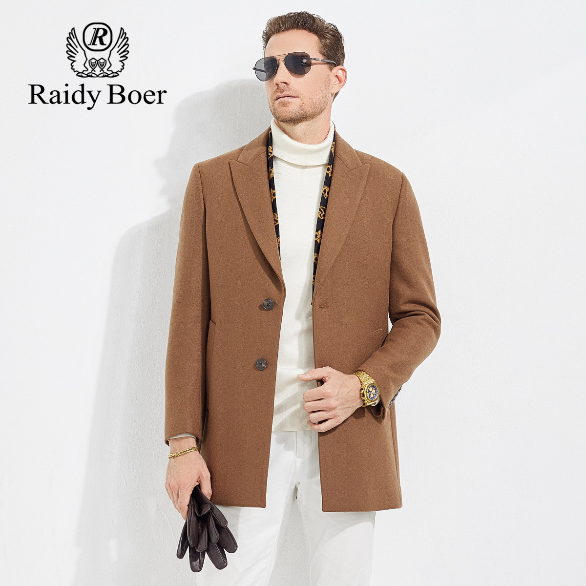 雷迪波尔男装大衣2023秋冬新款商务休闲纯色西装领中长款毛呢外套,淘宝优惠券,粉丝福利购,淘宝优惠卷