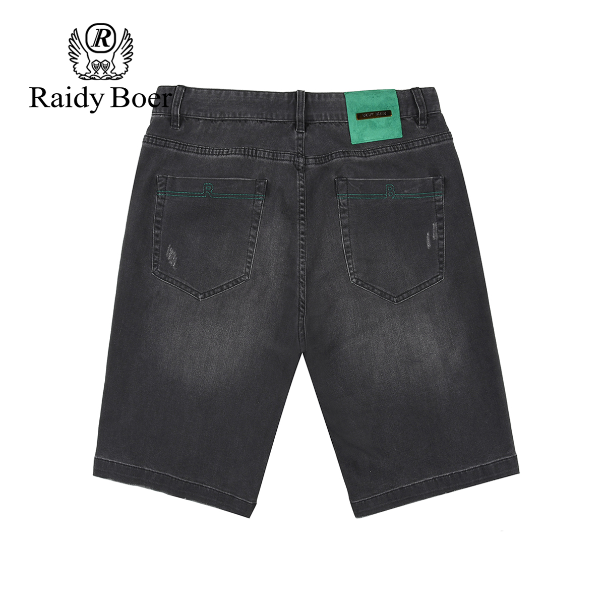 雷迪波尔男装牛仔短裤2025夏季新款刺绣中腰微弹猫须抓痕薄款短裤