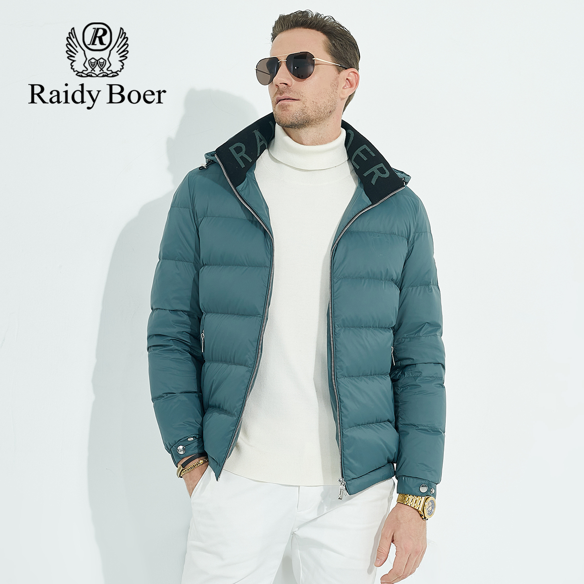 雷迪波尔男装羽绒服2023秋冬新款可脱卸帽纯色厚款鸭绒休闲外套男 - 图0