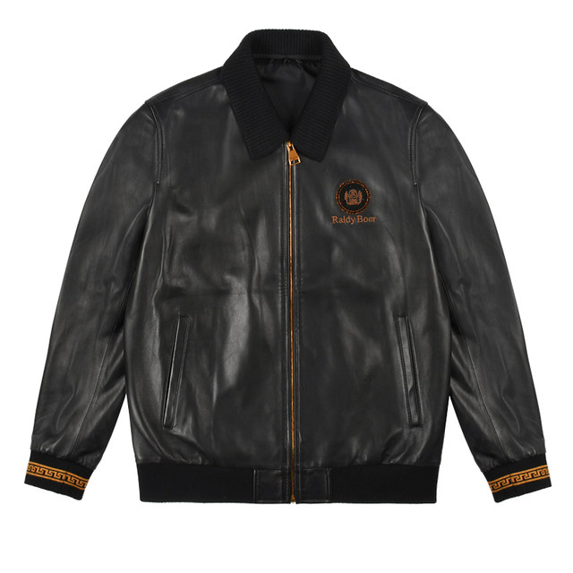 Ladybol detachable collar embroidered sheepskin leather jacket