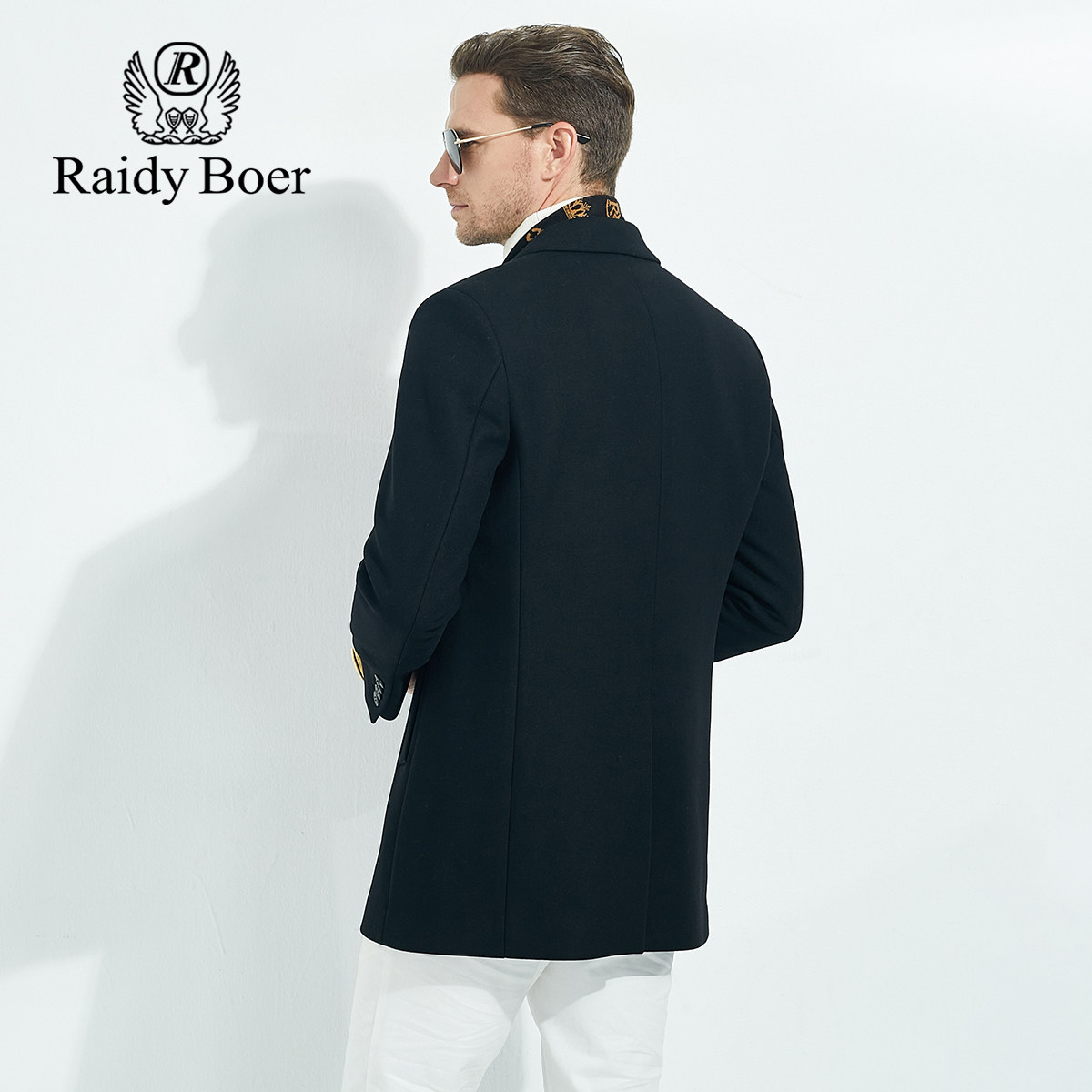 雷迪波尔男装大衣2023秋冬新款商务休闲纯色西装领中长款毛呢外套,淘宝优惠券,粉丝福利购,淘宝优惠卷