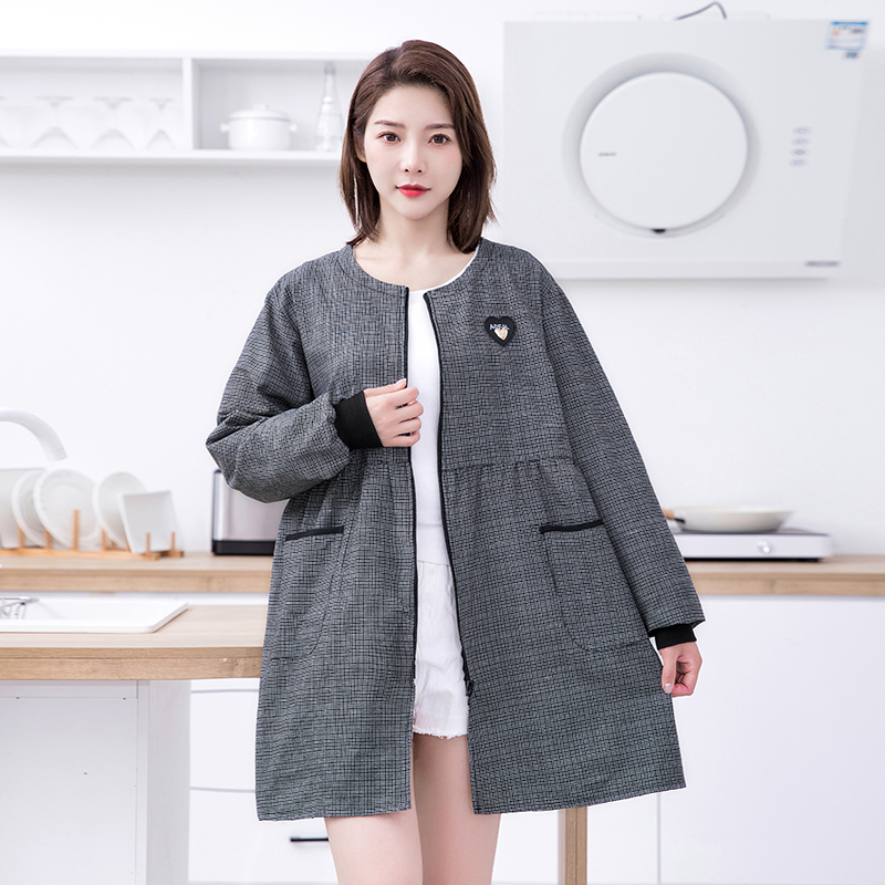 2022新款网红同款长袖围裙家用厨房正穿女罩衣纯棉布工作服外套罩
