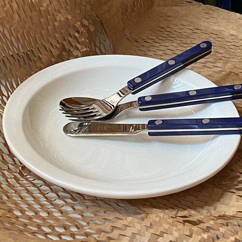 新款法国正品Sabre Paris海军蓝亮面西餐具套装刀叉勺子4件套ins - 图0