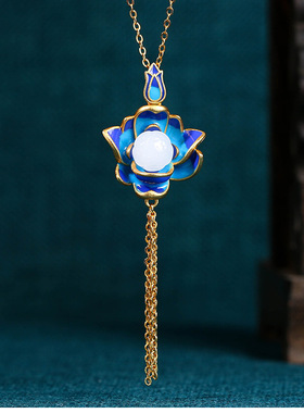 中国风古法镀金工艺复古莲蓬流苏项链珐琅国潮古装旗袍首饰女项饰