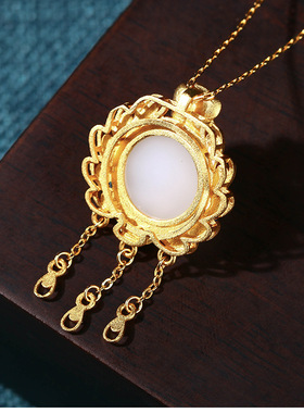 国潮宫廷项饰古典雅致配饰珐琅滴釉孔雀开屏仿白玉复古风流苏项链