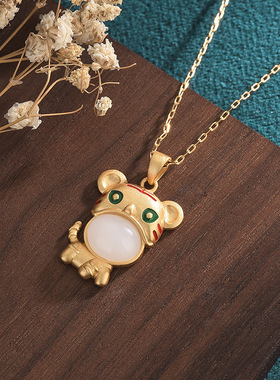 2025年国潮新品配饰虎虎生威生肖吊坠本命年吉祥物复古法镀金项链