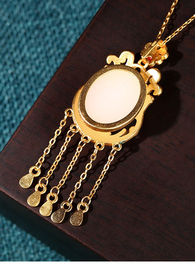 厂直销国潮设计小众轻奢中国风仿和田玉吉祥福袋流苏项链汉服首饰