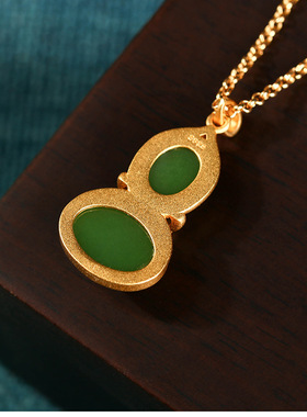 2025年春夏季新品配饰镀古法金葫芦锁骨项链古风项饰仿和田玉吊坠